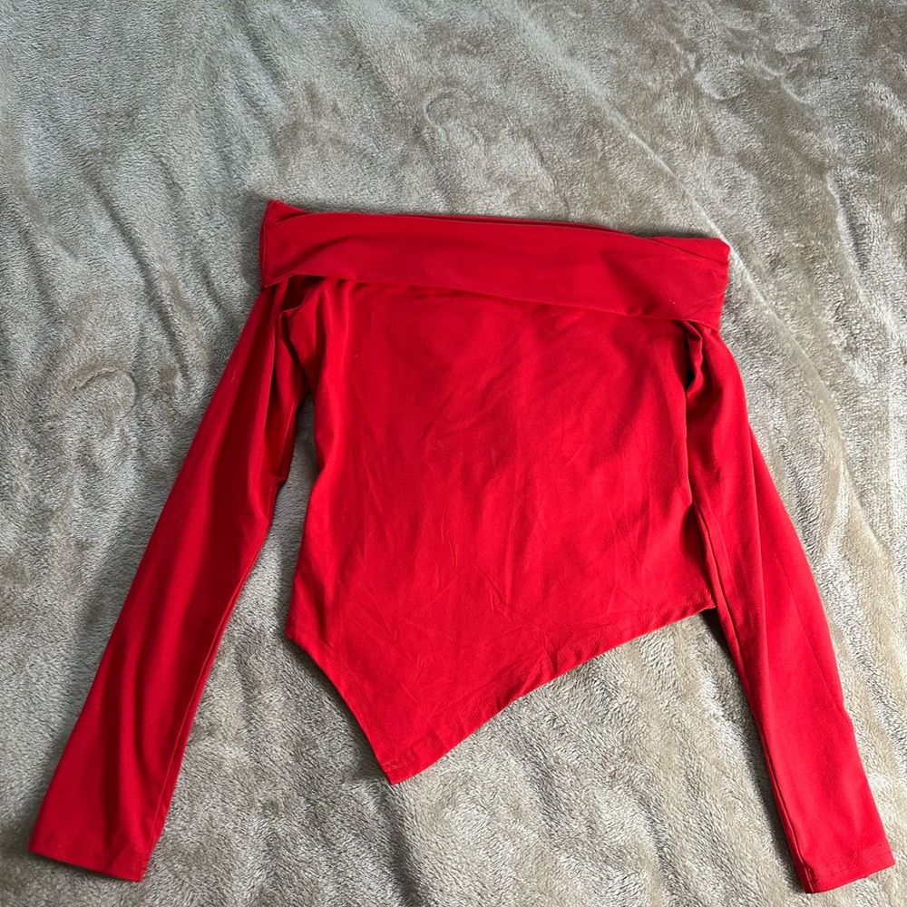 Amazon Red Asymmetrical Long Sleeve Bodysuit